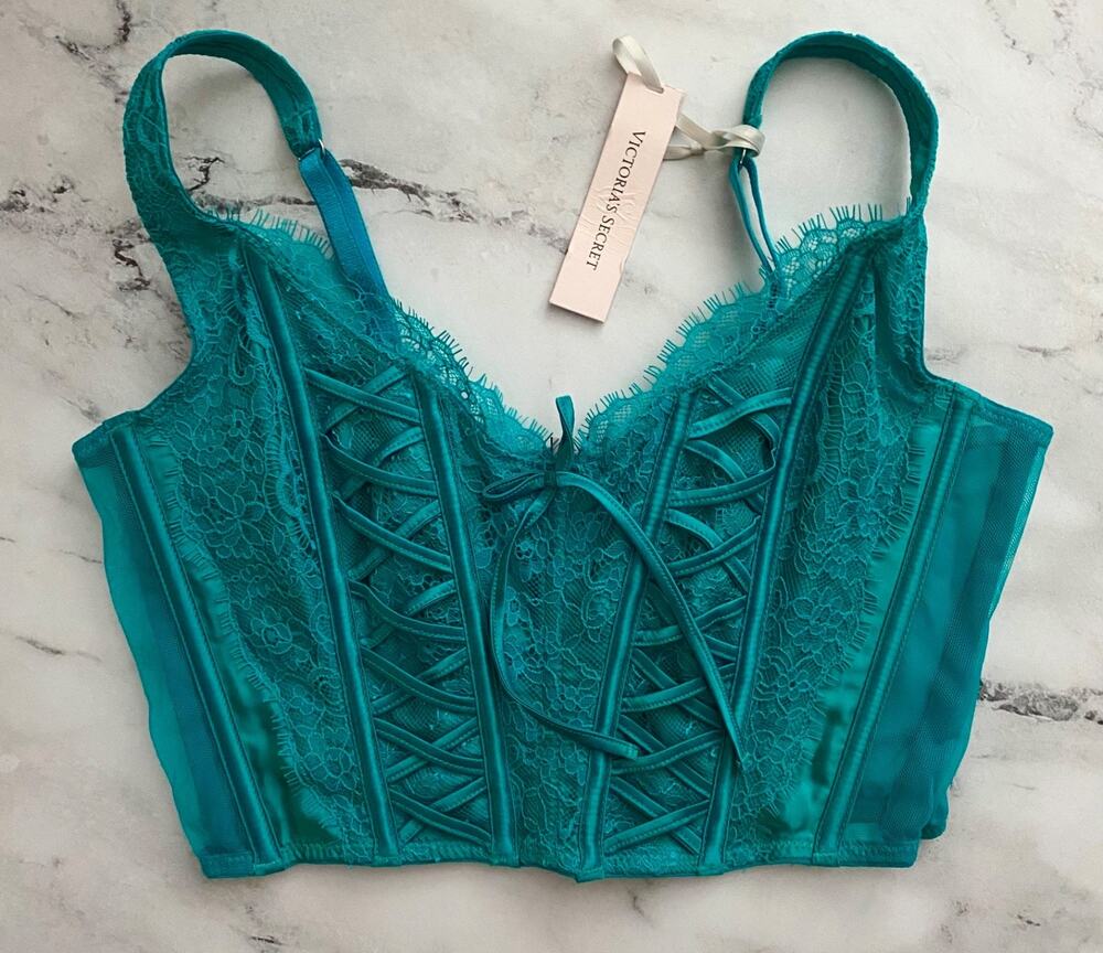 Victoria's Secret Bra Corset Top Lace Up Nwt Turquoise 4CBF Capri Sea